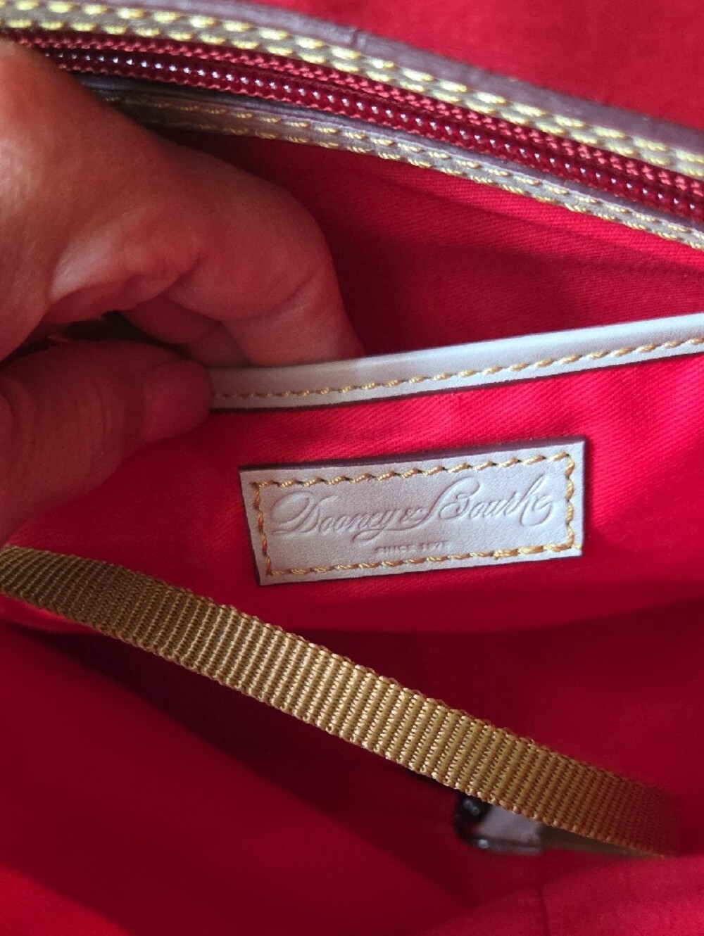 Dooney & Bourke Cream Leather Satchel with Red Trim - Picture 7 of 13
